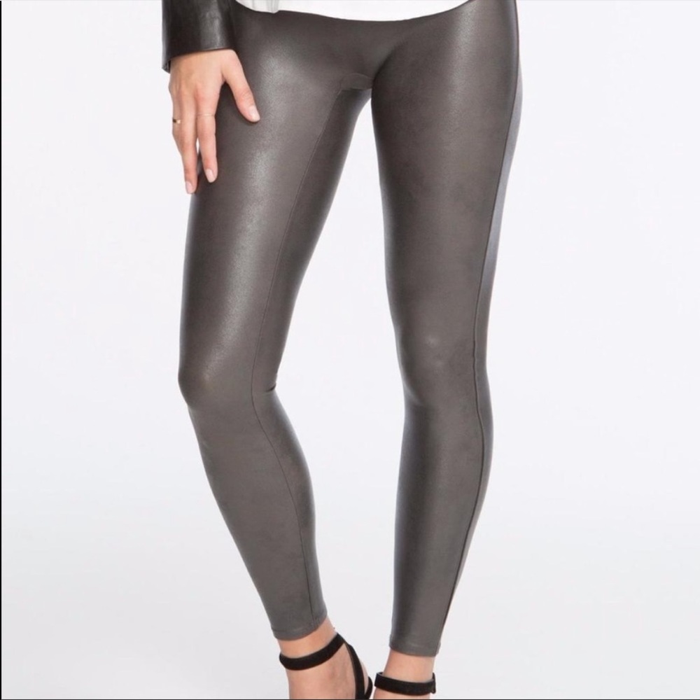 SPANX Faux Leather Leggings in Charcoal Gray
